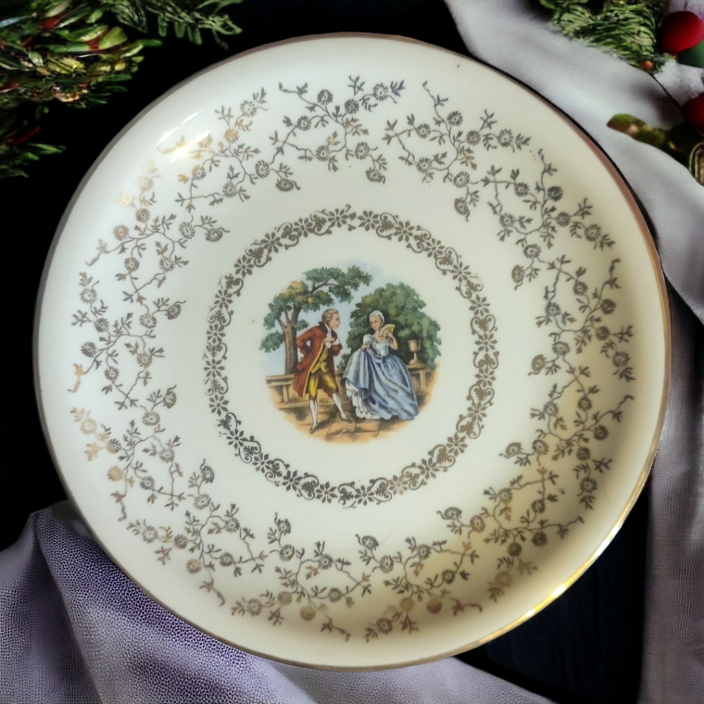 1 Vtg Harker Pottery Salad Dessert Plate Mid Century Courtship 22Kt Gold Accents